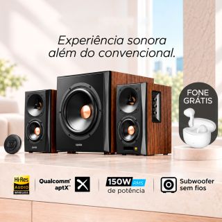 Caixa de Som com Subwoofer sem fio EDIFIER S360DB 155W RMS - Madeira - BRINDE Fone W110T