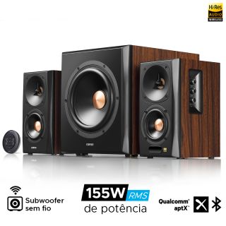 Caixa de Som com Subwoofer sem fio EDIFIER S360DB 155W RMS - Madeira