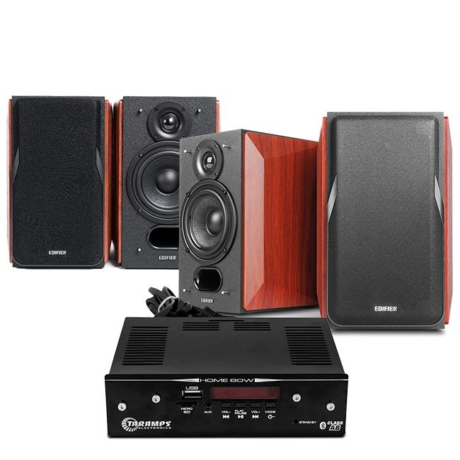 Kit caixas de som passivas P17 2 (pares) + amplificador 4 canais Bluetooth Home 80W