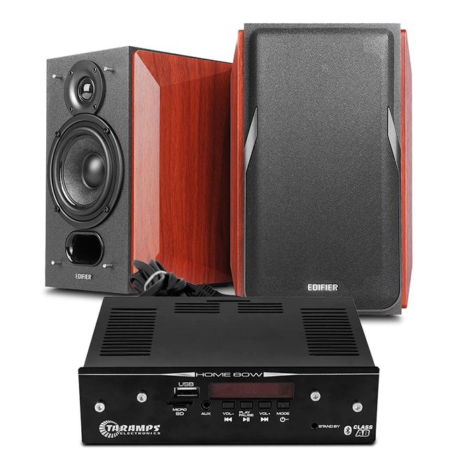 Kit caixas de som passivas P17 1 (par) + amplificador 4 canais Bluetooth Home 80W
