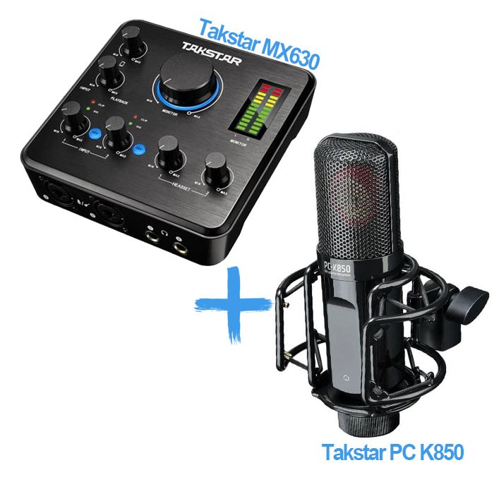 Microfone para gravação Takstar PC-K850 + Interface Takstar MX630
