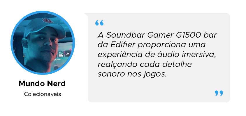A Soundbar Gamer G1500 bar da Edifier proporciona uma experiência de áudio imersiva, realçando cada detalhe sonoro nos jogos